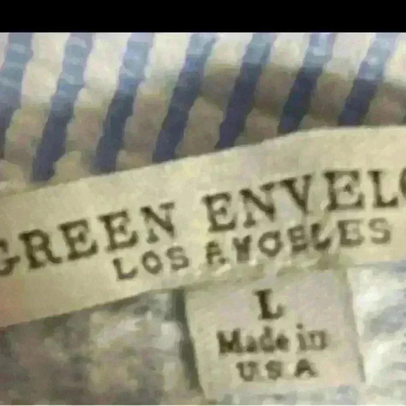 Green Envelope Blouse Blue and White Striped Size Large - Picture 5 of 5